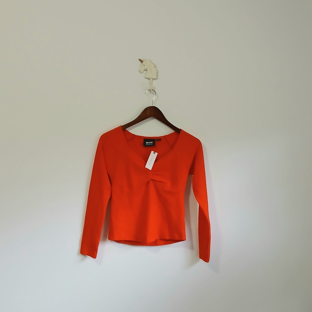 🕶 Athropologie-Maeve-Sweetheart- Women's-red/orange-Long Sleeve- Blouse-XS-NWT - Picture 3 of 9